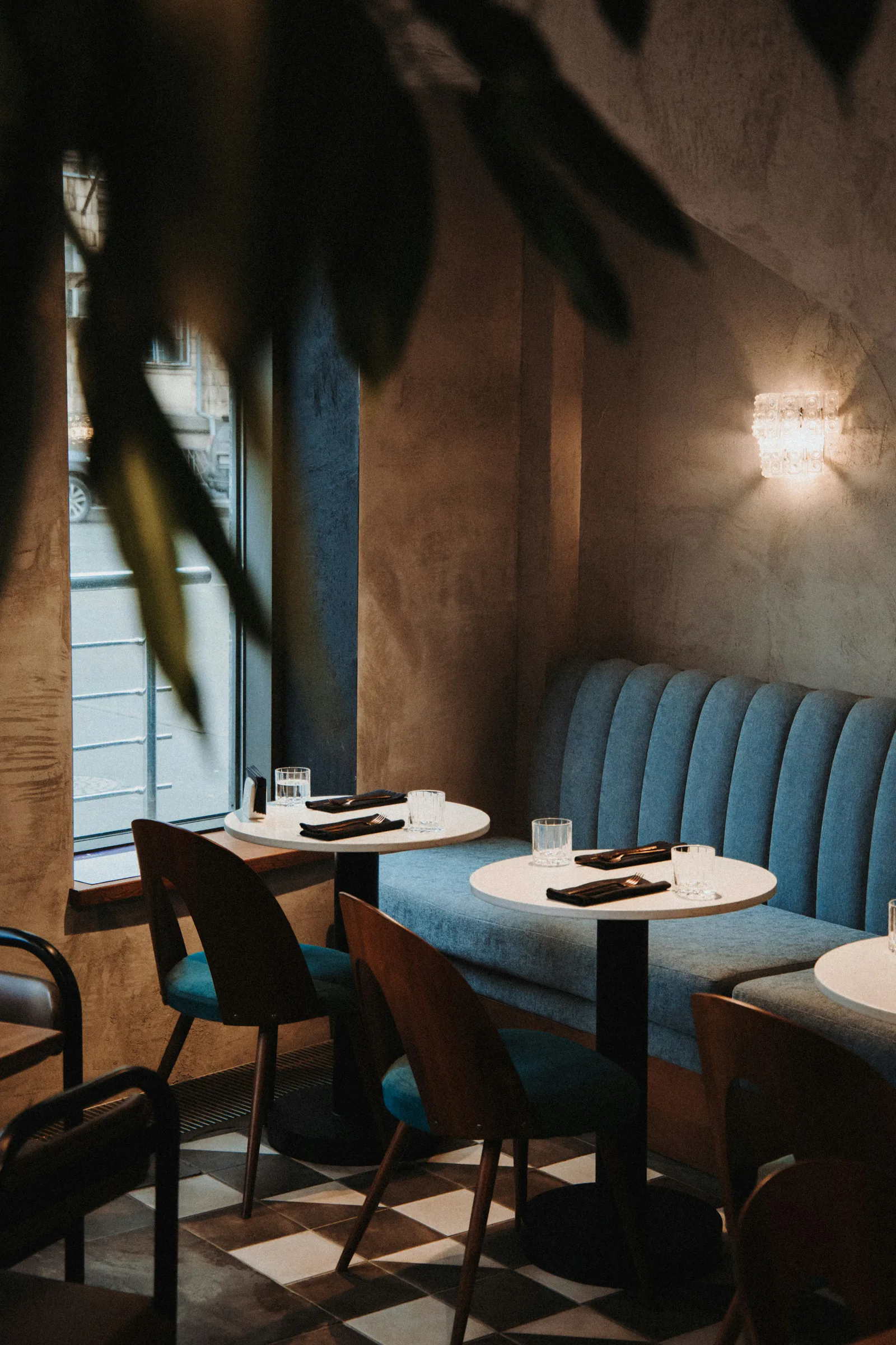 Restaurant dining room prepared for service